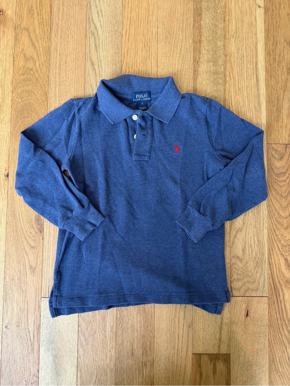 Polo Ralph Lauren Boys Size 5 Blue Long Sleeve Polo Shirt Red Pony Cotton